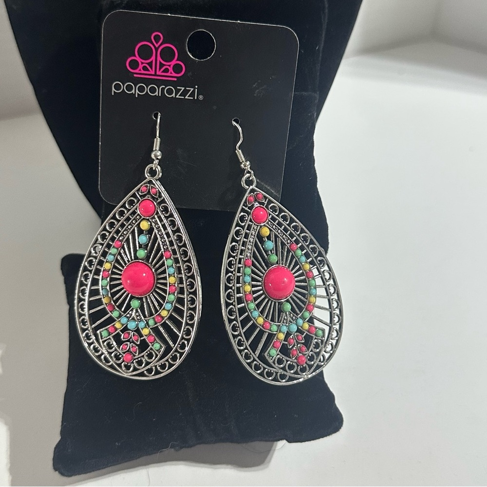 Paparazzi Silver Pink Filigree Earrings